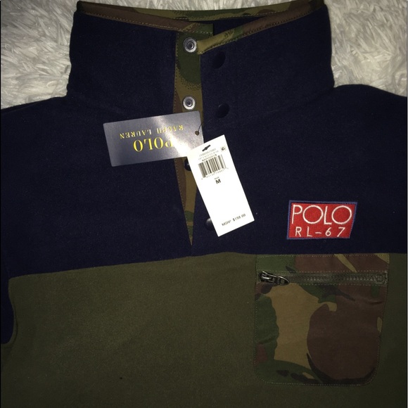 LG Polo Ralph Lauren Camo RLPC 67 Pullover Navy Green Fleece Men's Size LG - Picture 16 of 16
